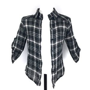 Crepe Sheer Plaid Button Up Top